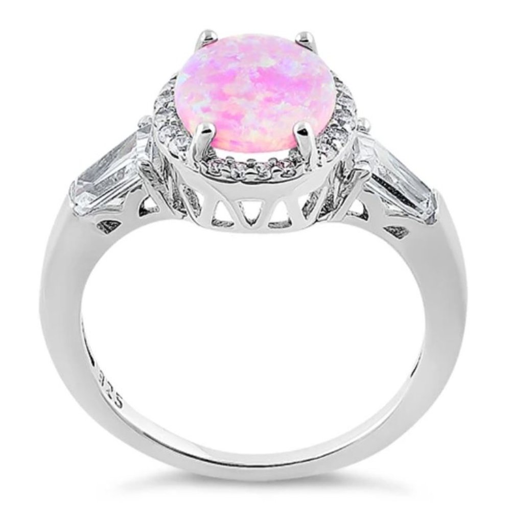 925 STERLING SILVER Lab Created Pink Opal CZ Ring - Picture 16 of 16